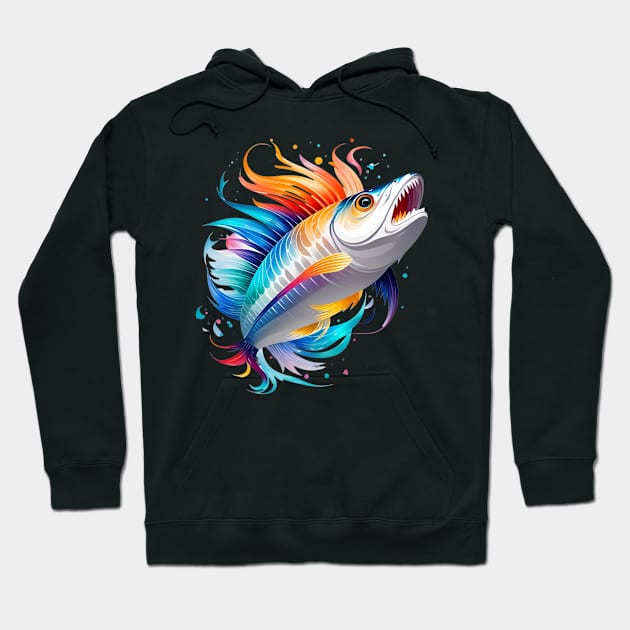 Crazy Fish In Watercolor Style - Ai Art Hoodie by Asarteon